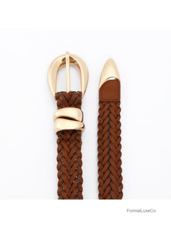 Faux Leather Braided Belt with Gold Buckle for Jeans Dresses